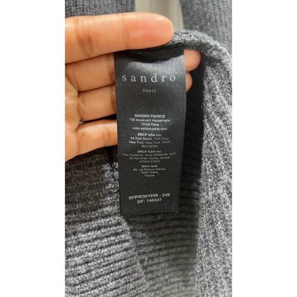 Sandro Paris Embellished Ribbed Wool & Cashmere Long Sleeve Gray Mini Dress US 2 - Picture 7 of 11